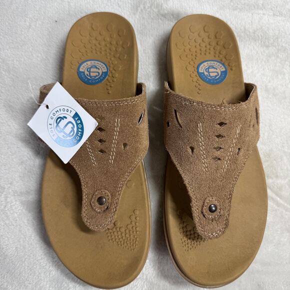 Sole Comfort NEW Womens Sandals Flip Flops Thongs Size 8 Brown Leather Suede - Picture 2 of 10
